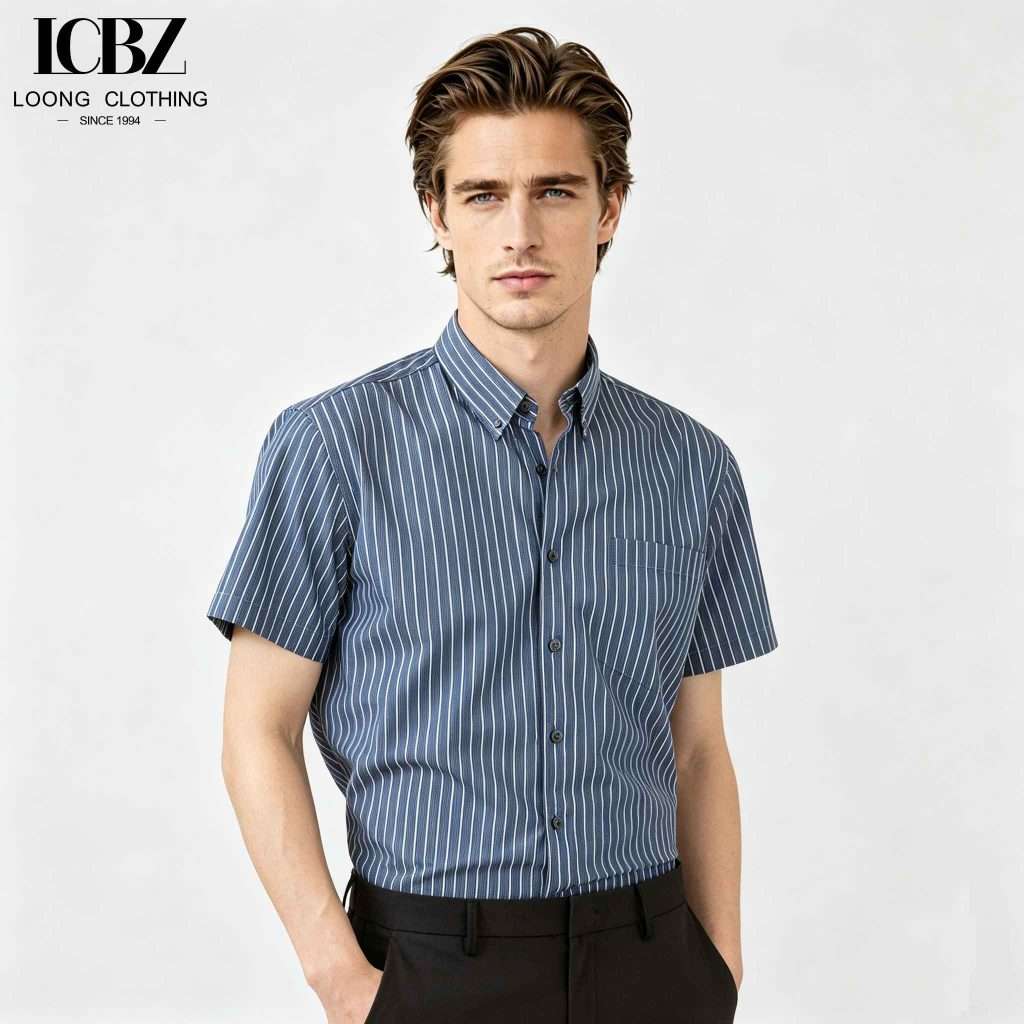Men’s Custom Short Sleeve Striped Shirt OEM Manufacturer 3 Men’s Custom Short Sleeve Striped Shirt