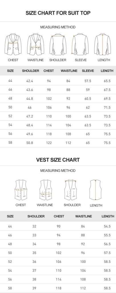 SIZE CHART FOR Business Blazer Suit TOP MEASURING METHOD